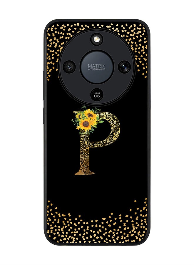 For Honor X9d / Magic8 Lite / X70 Case,Slim fit Camera Protection, Shockproof Thin Phone cover  - Custom Floral Monogram - P ( Black )